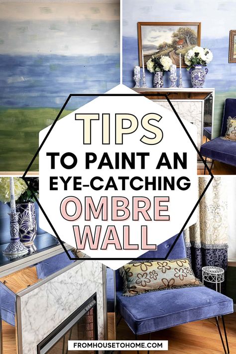 How To Paint an Ombre Wall With A Nature-inspired Watercolor Technique Watercolor Wall Paint, Moody Office Ideas, Ombre Painted Walls, Painting Ideas For Walls, Moody Office, Ombre Paint, House To Home, Sewing Room Storage, Wall Painting Techniques