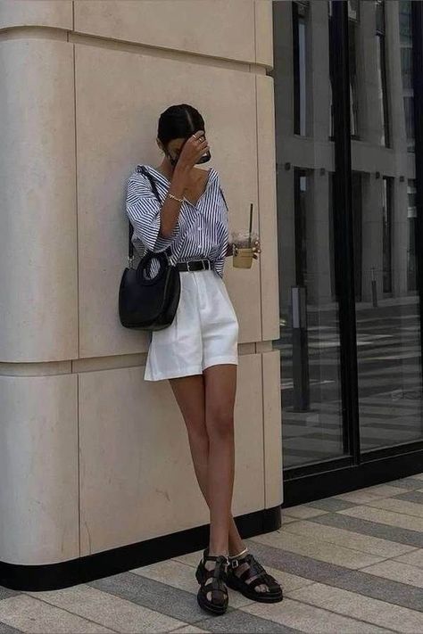 Outfits To Look Expensive, Old Money Shorts, Casual Night Out Outfit Summer, Casual Classy Outfits, Fashion Work Outfit, Chic Outfits Classy, Casual Chic Summer, Shirt Dress Outfit, Look Expensive