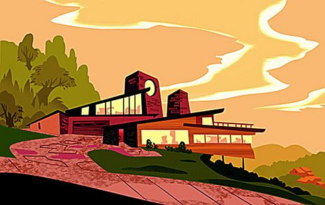 Disney mid-century modern Googie Architecture, Mid Century Aesthetic, Mid Century Illustration, Mid Century Architecture, Retro Futuristic, Animation Background, Mid Century Art, Mid Century Modern Art, Futuristic Architecture