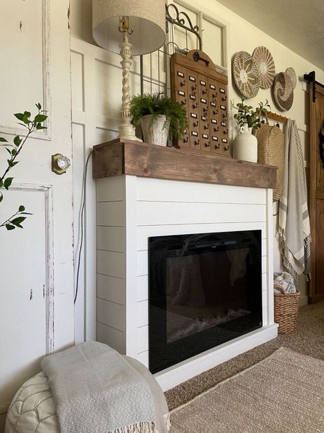 Diy Built In Fireplace Electric, Cottage Core Diy, Diy Faux Fireplace, Fireplace Cabinet, Storage Building Plans, Corner Electric Fireplace, Diy Farmhouse Ideas, Fireplaces Ideas, Built In Electric Fireplace