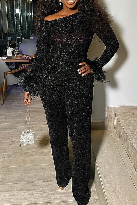 Black Jumpsuit Outfit Formal, Semi Formal Outfits For Women Parties, Formal Outfits For Women Parties, Plus Size Sequin Jumpsuit, Semi Formal Outfits For Women, Black Jumpsuit Outfit, Rainbow Dresses, Purple Sequin Dress, Winter Wedding Outfits