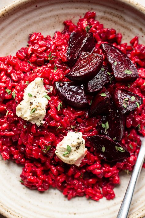 Vegan beetroot risotto - Lazy Cat Kitchen Beetroot Risotto, Filet Mignon Chorizo, Csa Box, Lazy Cat Kitchen, Beetroot Recipes, Vegan Ricotta, Vegan Ideas, Cat Kitchen, Risotto Recipes