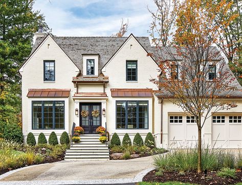 Copper Roof House, French Country Exterior, Cedar Shake Roof, Shake Roof, Exterior Home Design, Copper Roof, Exterior Home, Ideas Vintage, White Brick