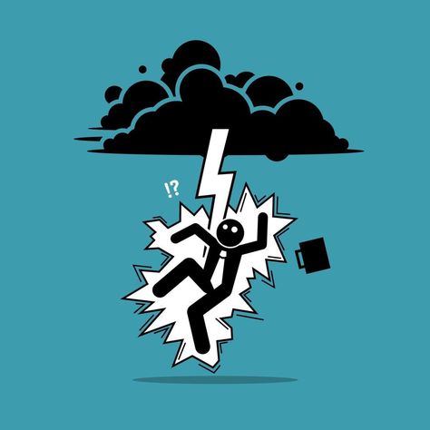 Businessman struck by lightning or thunder from the dark cloud Lightning Cartoon, Struck By Lightning, Dark Clouds, Lightning Strikes, Design Working, Business Man, Game Design, The Darkest, Vector Art