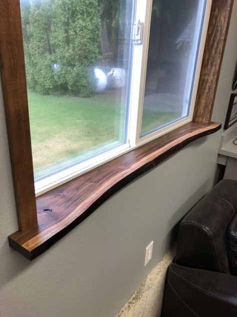 Wooden Framed Windows, Live Edge Window Trim, Cabin Windows Ideas, Live Edge Window Sill, Rustic Window Trim, Wood Frame Windows, Wood Framed Windows, Window Sill Ideas, Window Trim Ideas Interior