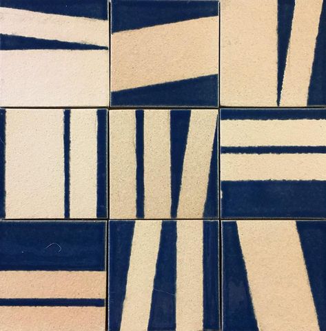 Temparto Tile : SLIDE : Navy on Blonde, Smooth Broken Tile Mosaic, Floor Material, Stencil Print, Abstract Tile, Artisan Tiles, Handcrafted Tile, Tile Texture, Stencil Printing, Artistic Tile