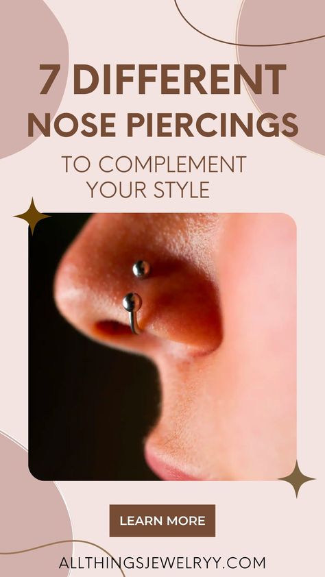 Different Piercings Face, Different Nose Piercings, Getting A Nose Piercing, Types Of Nose Piercings, Nose Piercing Placement, Nose Piercing Healing, Types Of Nose, Least Painful Piercings, Nasallang Piercing