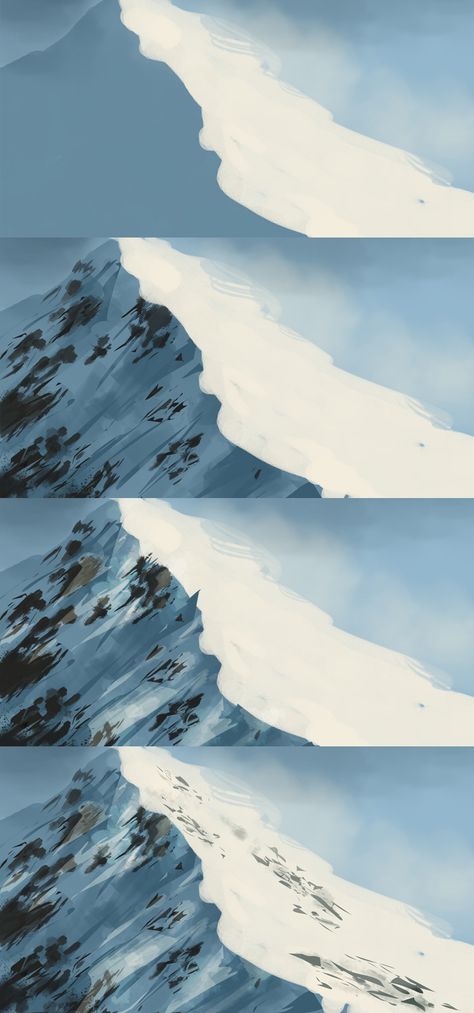 Paint Snowy Mountains, Mountain Drawing Digital, Mountain Painting Reference, How To Digitally Paint Landscapes, Fog Tutorial Drawing, Snow On Mountains Painting, Snow Mountain Concept Art, Mountain Tutorial Digital, Painting Snowy Mountains