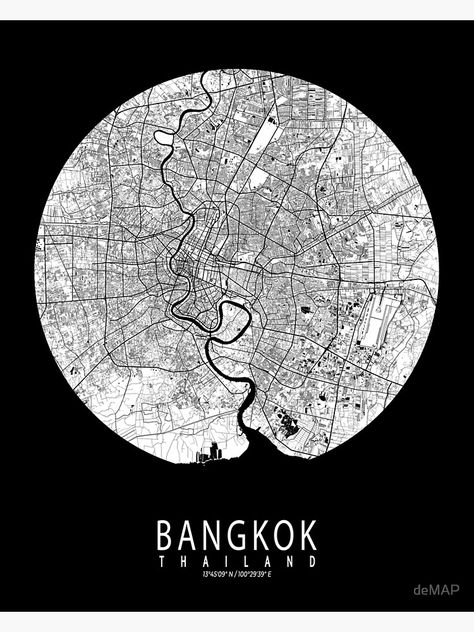 "Bangkok City Map of Thailand - Full Moon" Poster by deMAP | Redbubble Map Of Thailand, Bangkok Map, Moon Map, Moon City, Thailand Map, Bangkok City, Craft Wall, Moon Poster, Map Wall Art