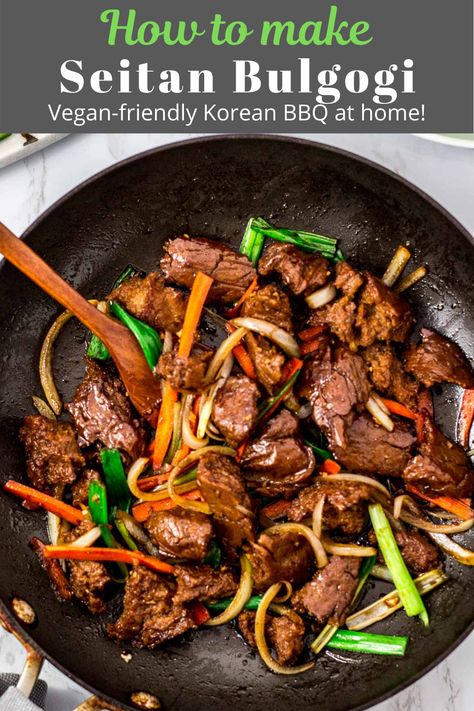 You can finally you can enjoy Korean BBQ vegan style! Learn how to make delicious sweet and savory bulgogi with beef-flavor seitan! You will also learn more about other Korean banchan to create the perfect vegan Korean BBQ! Vegan Bulgogi, Vegan Korean Bbq, Korean Banchan, Bbq Vegan, Homemade Seitan, Vegan Seitan, Korean Vegan, Vegan Kimchi, Seitan Recipes