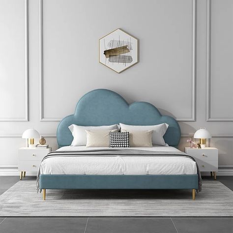 Headboard Interior Design, Circular Bed, Curved Headboard, Minimal House Design, Headboard Designs, Cloud Shapes, Contemporary Bed, Headboard Storage, Upholstered Storage