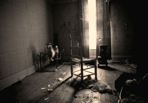 in the nursery | Flickr - Photo Sharing! Such an intriguing picture with the horse and thoughts of the children who played here. Abandoned Farmhouse, Abandoned Property, Creepy Houses, Beautiful Ruins, Doll Scenes, Spooky Places, Most Haunted Places, Exotic Places, Most Haunted