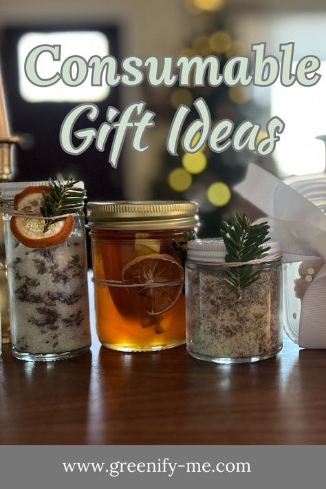 Looking for some easy, DIY consumable gift ideas? Here are my top favorite consumable gifts that are easy to make homemade! They're zero waste + affordable too. #zerowaste #consumablegifts #christmas #holidaygifts #christmasgifts Christmas Gifts For Homesteaders, Consumable Christmas Gift Ideas, Crunchy Gift Ideas, Zero Waste Christmas Decorations, Consumable Christmas Gifts, Consumable Gift Ideas, Consumable Gifts, Eco Friendly Party, Zero Waste Holiday