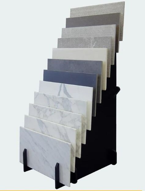 waterfall display rack for granite quartz stone samples Granite Samples, Tile Display, Ceramics Tiles, Sample Board, Tile Showroom, Marble Quartz, Granite Stone, Rack Design, Timber Flooring