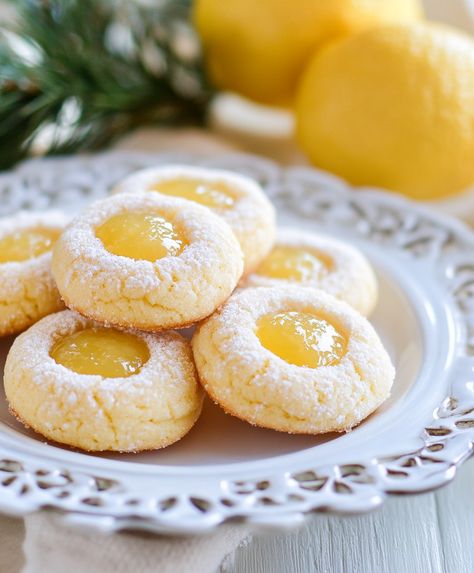 Lemon Curd Crinkle Cookies, Lime Curd Cookies, Lemon Cherry Cookies, Lemon Meringue Cookies Recipes, Lemon Curd Thumbprint Cookies, Lemon Thumbprint Cookies, Lemon Curd Cookies, Lemon Meringue Cookies, Lemon Cookies Easy