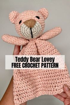 Learn how to make this adorable crochet bear lovey following this free pattern that includes step-by-step photos and a full video tutorial. Bear Lovey Crochet Free Pattern, Crochet Cuddler Free Pattern, Crochet Bear Lovey, Lovey Free Pattern, Crochet Lovey Free Pattern, Bear Lovey, Baby Lovies, Lovey Pattern, Rummage Sale