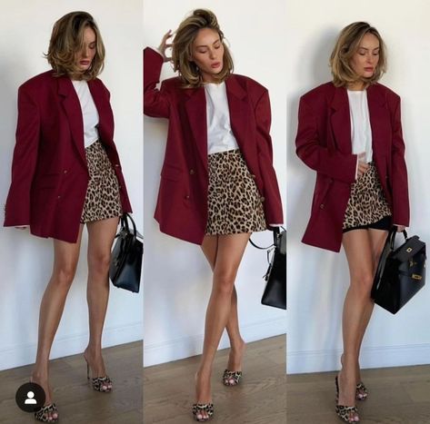 Red Blazer Outfit, Leopard Print Skirt, November 2, Shorts Jeans, Autumn Outfit, Business Casual Outfits, Office Outfits, Everyday Outfits, Chic Outfits