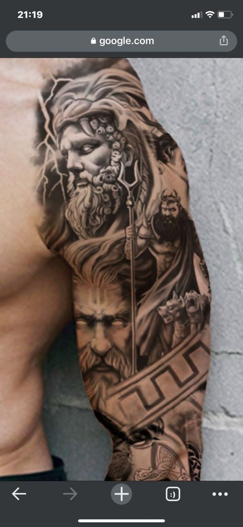 Zeus Poseidon Hades Tattoo, Zeus Hades Poseidon, Zeus Poseidon Hades, Hades Poseidon, Zeus Hades, Hades Tattoo, Zeus And Hades, Roman Myth, Back Of Shoulder Tattoo