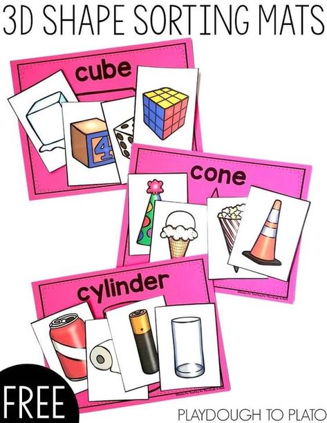 3D Shape Sorting Mats! Great math center or small group activity for kindergarten or first grade. Small Group Activity, Activity For Kindergarten, Playdough To Plato, Shapes Kindergarten, Sorting Mats, Kindergarten Prep, Math Centers Kindergarten, Prek Math, Math Geometry