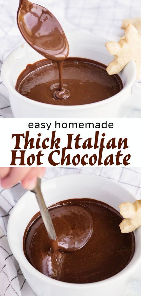 Thick Vegan Hot Chocolate, Sipping Hot Chocolate, How To Make Italian Hot Chocolate, Italian Hot Chocolate Crockpot, Italian Hot Cocoa Recipe, Italian Hot Cocoa, Thick Italian Hot Chocolate, Italian Hot Chocolate Recipe Video, Single Serve Hot Chocolate