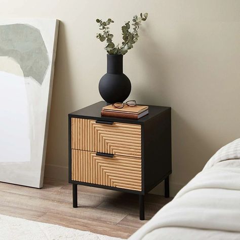 Black Bedside, Black Bedside Table, Bedroom Essentials, Bed Table, Dream Living, Contemporary Aesthetic, Wooden Bed, Bedside Tables, Modern Homes