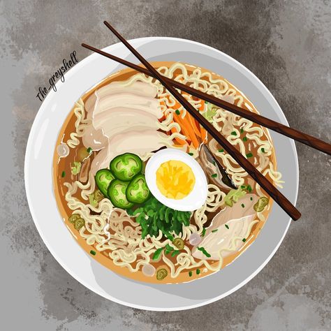 Bowl Painting, Bowl Of Ramen, Instagram Drawing, Music Illustration, Illustrator Art, Ramen Bowl, Artist Drawing, Ramen Noodles, Noodle Soup