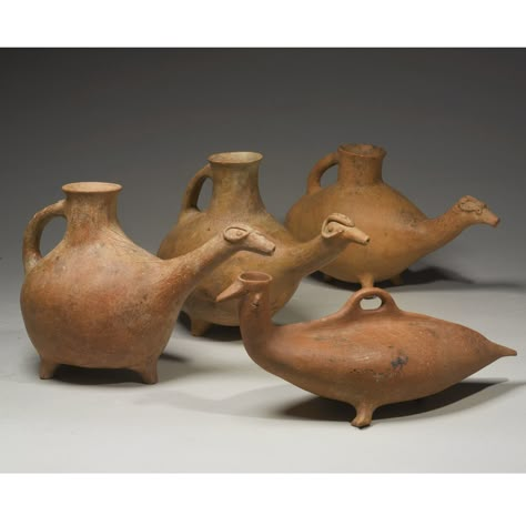 Four Pottery Vessels in Animal Form, Northwestern Iran, circa 1st half of the 1st millennium B.C. | Lot | Sotheby's Animal Pottery, Pottery Vessels, Teapots Unique, Indian Pottery, Ancient Greek Art, Tile Crafts, Ancient Pottery, Ancient Animals, Ancient Sculpture