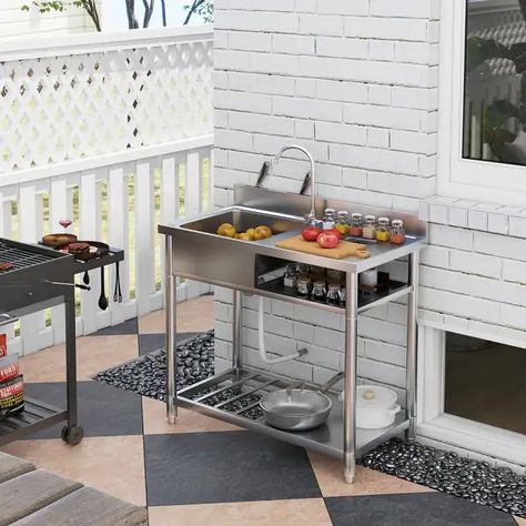 HOMCOM Outdoor Utility Sink, Deep Stainless Steel Sink, Free Standing Single Bowl Kitchen Sink, 39 Inch - 39 Inch - On Sale - Bed Bath & Beyond - 40825230 Outdoor Utility Sink, Outdoor Sink Station, Sink Station, Garage Sink, Outdoor Garden Sink, Restaurant Sink, Stainless Steel Utility Sink, Laundry Garage, Outdoor Kitchen Sink