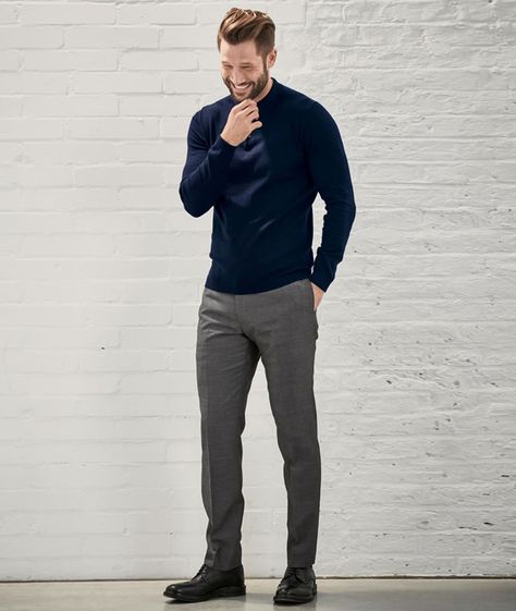 Grey Trousers Outfit Men, Navy Chinos Men, Chinos Men Outfit, Black Brogues, Knitted Polo Shirt, Mens Business Casual Outfits, Classy Outfits Men, Mens Casual Outfits Summer, What Women Want