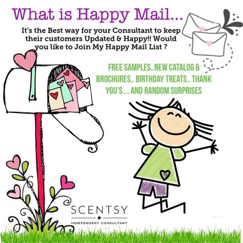 Once a month I send Happy Mail to customers that would like to learn more about my products or who would like updates for what's in store for the upcoming months! Email me at Scentsofpurebliss@gmail.com with your address and birthday to be added to my mailing list! Please follow me and tell your friends to follow as well! Im trying to get my name out there! Thanks!