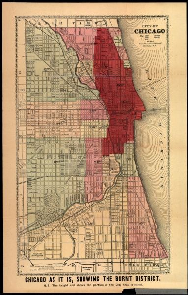 Chicago Fire Map, 1871, showing Chicago and the burned district. Newberry Library. Chicago Living, Chicago Buildings, Chicago Map, Victorian Life, Safe House, Map Making, Chicago Tours, Chicago Neighborhoods, Chi Town