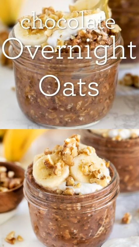 Dark Chocolate Overnight Oats by @simplyquinoa | Chocolate overnight oats, Easy oatmeal recipes, Banana pudding Oatmeal Recipes Banana, Chocolate Overnight Oats Healthy, Tasty Overnight Oats, Overnight Oats Easy, Simple Meal Plan, Overnight Oats Recipe Easy, Easy Oatmeal Recipes, Best Overnight Oats Recipe, Recipes Banana