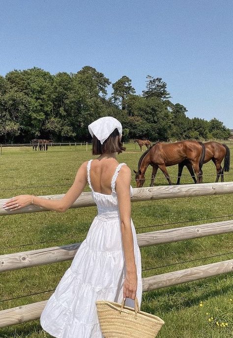 Picnic White Dress, White Cottage Core Dress, Laundry Photoshoot, Farm Girl Outfits, Countryside Dress, Countryside Outfit, Countryside Girl, Cottage Girl, Switzerland Summer