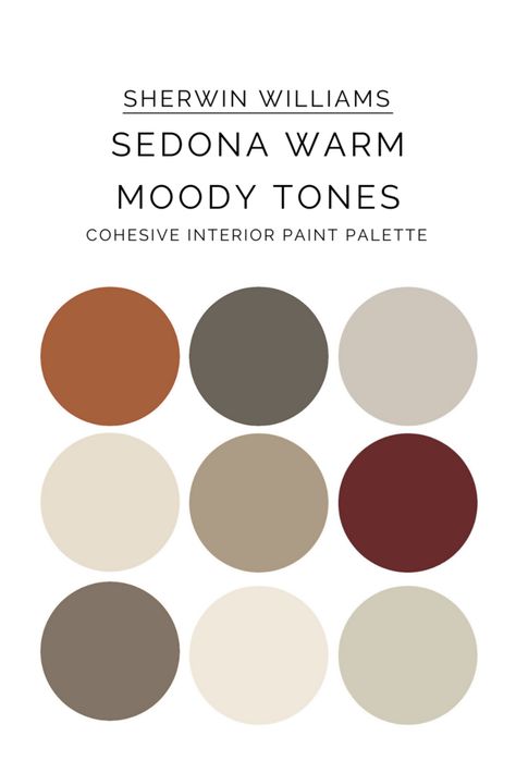 If you're looking to create a cozy, welcoming atmosphere in your home, a Southwest warm toned paint color palette could be just what you need. With colors inspired by the desert landscape, a Southwest palette can add warmth and depth to any room. Farmhouse Earth Tones, Neutral Bathrooms Earth Tones, Earth Tone Paint Palette, Earth Tones Sherwin Williams, Interior Color Palette Earth Tones, Earthy Color Palette Sherwin Williams, Sherwin Williams Earth Tone Paint Colors, Warm Bathroom Colors Earth Tones, Warm Earth Tone Color Palette