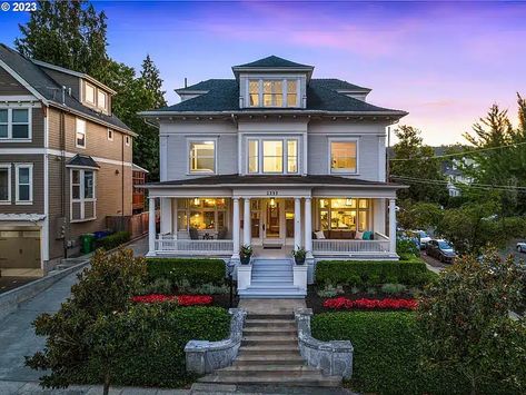 1904 'Wilson House' For Sale In Portland Oregon Portland Oregon Homes, Grand Front Porch, Oregon Homes, Cove Ceiling, Portland Style, Coved Ceiling, House Front Porch, Grand Homes, Character Building