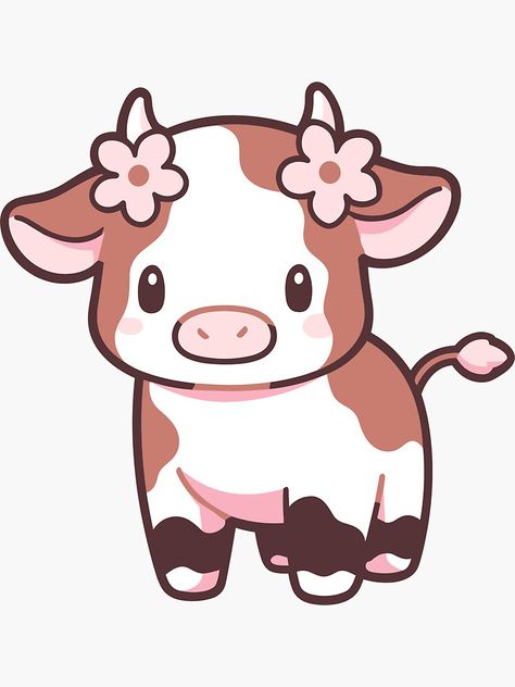 Flork Of Cows Aesthetic, Cow Icon, Sticker Images, Mini Cows, Cartoon Cow, Animal Doodles, Cow Head, A Cow, Cute Cows