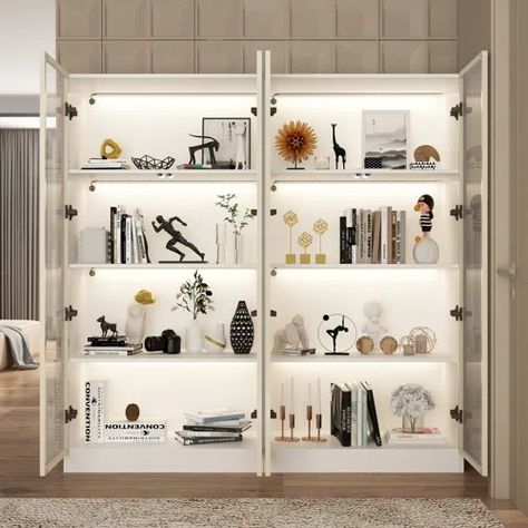 Display Action Figure | Wayfair Wood Trophies, Display Cabinet Modern, Storage Bookcase, Glass Display Case, Cabinet Dimensions, Curio Cabinet, School Furniture, Bookcase Storage, Office Living Room