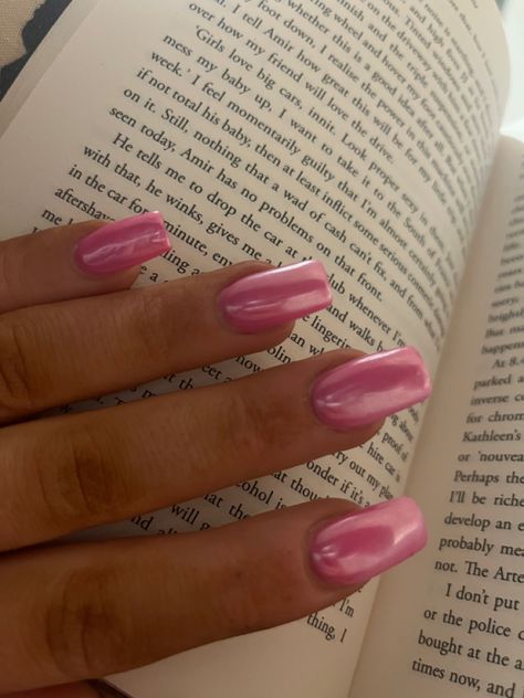 Chrome Pink Square Nails, Pink Chrome Nails Coffin Shape, Pink Chrome Coffin Nails, 17 Birthday Nails, Pink Chrome Nails Square, Pink Nails With Chrome, Square Chrome Nails, Pink Square Acrylic Nails, Square Pink Nails