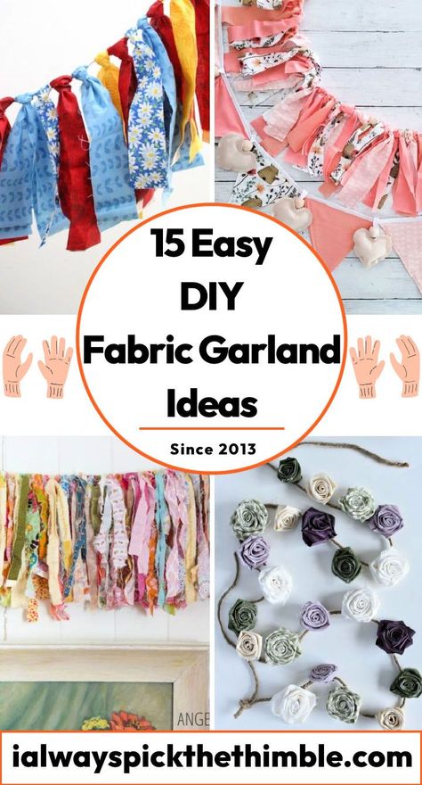 15 DIY Fabric Garland Ideas: How To Make a Fabric Garland Fabric Pennant Garland, Diy Party Garland Banners, Diy Fabric Tassel Garland, Tie Garland Diy Fabric Scraps, How To Make Fabric Bunting, Denim Garland Diy, Tied Fabric Garland, Fabric Flag Banner, Fabric Strip Garland Diy