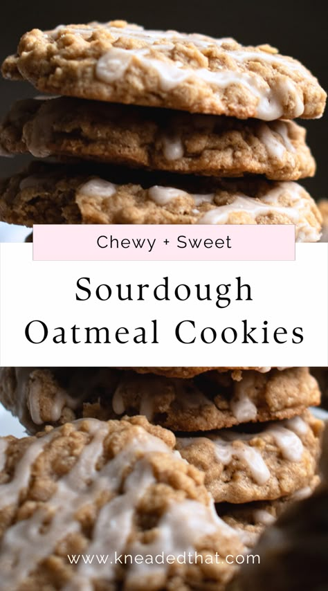 Sweet, chewy, and full of flavor sourdough discard oatmeal cookies. The perfect Easter or Mother's Day cookie! Sourdough Discard Recipes Easter, Discard Oatmeal Cookies, Sourdough Easter Desserts, Quick Sourdough Discard Dessert, Oatmeal Sourdough Cookies, Sourdough Discard Deserts, Sourdough Discard Oatmeal Cookies, Sourdough Discard Treats, Discard Sourdough Cookies