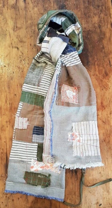 Sewing Scarves, Patchwork Scarf, Bristol England, Fabric Scarf, Herringbone Fabric, Vintage Patchwork, Upcycled Crafts, Vintage Kimono, Fabric Projects