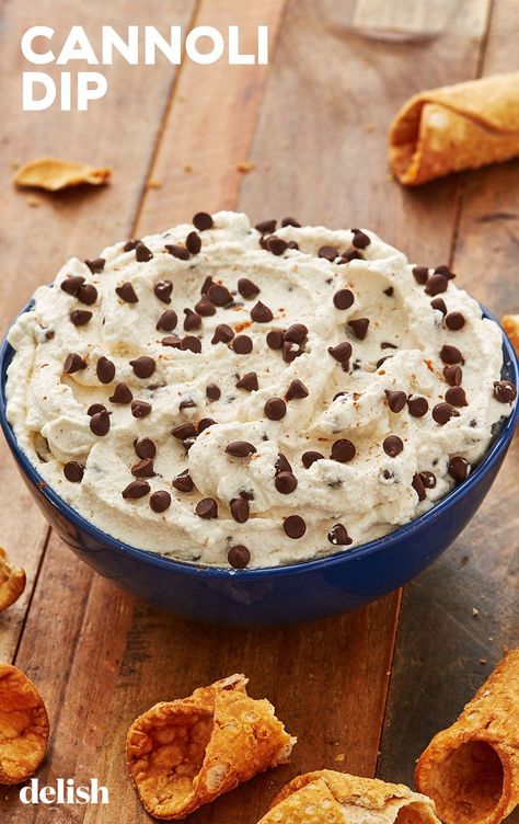 Cannoli Dip Is The Easier Way To Make The Italian DessertDelish Super Easy Dips, Cannoli Desserts, Cannoli Dip Recipe, Easy Dessert Dips, Cannoli Dip, Chips Dip, Holy Cannoli, Cheesecake Dip, Sweet Dips