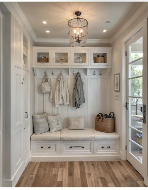 Garage Storage Bench, Closet Into Mudroom Entry Ways, Garage Laundry Area, Diy Projects To Increase Home Value, Kitchen Entryway Ideas, Practical Mudroom, Coat Closet Ideas, Mudroom Cubbies, Hallway Unit