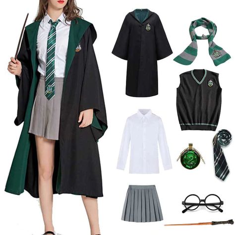 Slytherin Uniform Female, Hogwarts School Uniform, Hogwarts Costume, Slytherin Cosplay, Slytherin Uniform, Harry Potter Uniform, Slytherin Costume, Harry Potter Kostüm, Slytherin Clothes