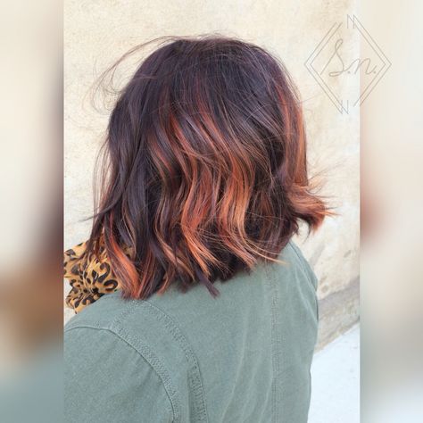 Pumpkin spice fall balayage hair color Dark Pumpkin Spice Hair, Pumpkin Hazel Hair, Fall Balayage Hair, Turquoise Hair Ombre, Hair Color Cherry Coke, Orange Brown Hair, Fall Balayage, Pumpkin Spice Hair, Hair Color Dark