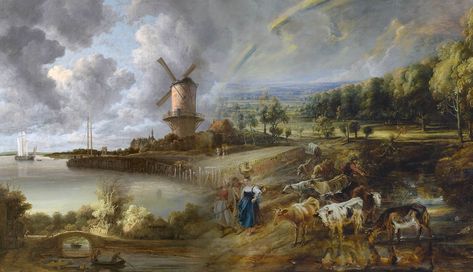 During the 17th century, landscape painting became a popular genre. Dutch painters showed unprecedented interest and made it an autonomous subject in painting. Dutch Golden Age Painting, Dutch Landscape Painting, Dutch Empire, 17th Century Paintings, Famous Art Pieces, Dutch Landscape, 17th Century Art, Ancient Paintings, Simple Portrait