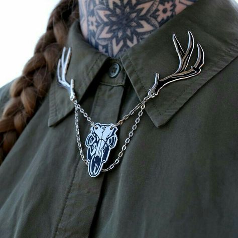 Skull With Antlers, Gold Waist Chain, Skull Collar, Antler Jewelry, Collar Pin, Deer Skull, Collar Pins, Waist Chain, Cute Pins