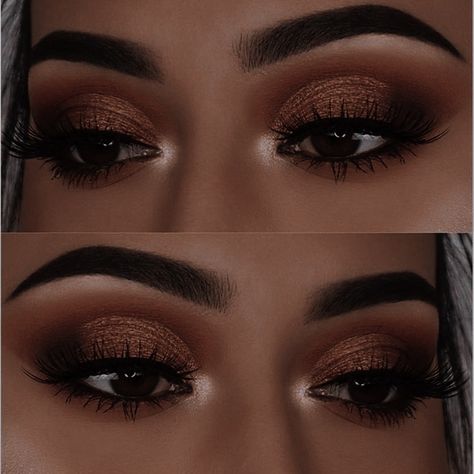 Copper Eyeshadow Brown Eyes, Matric Farewell Makeup Ideas, Matric Farewell Hairstyles, Good Eyeshadow Looks, Essence Photoshoot, Fall Makeup Looks For Brown Eyes, Dance Competition Makeup, Trendy Eye Makeup, Classic Smokey Eye