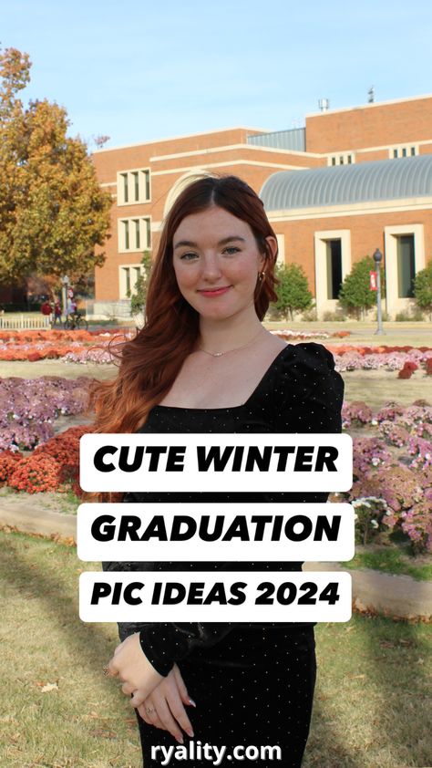 love these college winter graduation pictures ideas College Graduation Hairstyles With Cap, Winter Graduation Pictures, College Graduation Pictures Outfits, Grad Pics Ideas, Winter Graduation Dress, Graduation Pictures Ideas, Winter Graduation Outfit, Graduation Pictures College, Winter Graduation