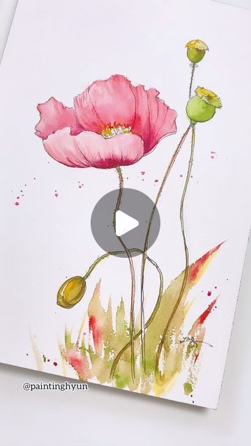 Watercolor Poppies Tutorial, Pen And Watercolor Flowers, Watercolor And Ink Flowers, Watercolour Poppies, Poppy Flower Watercolor, Abstract Watercolor Paintings Tutorials, Poppy Flower Drawing, Poppy Flower Painting, Poppies Flower